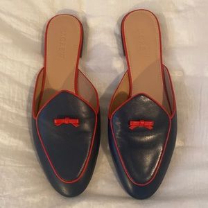 Navy leather J. Crew slides